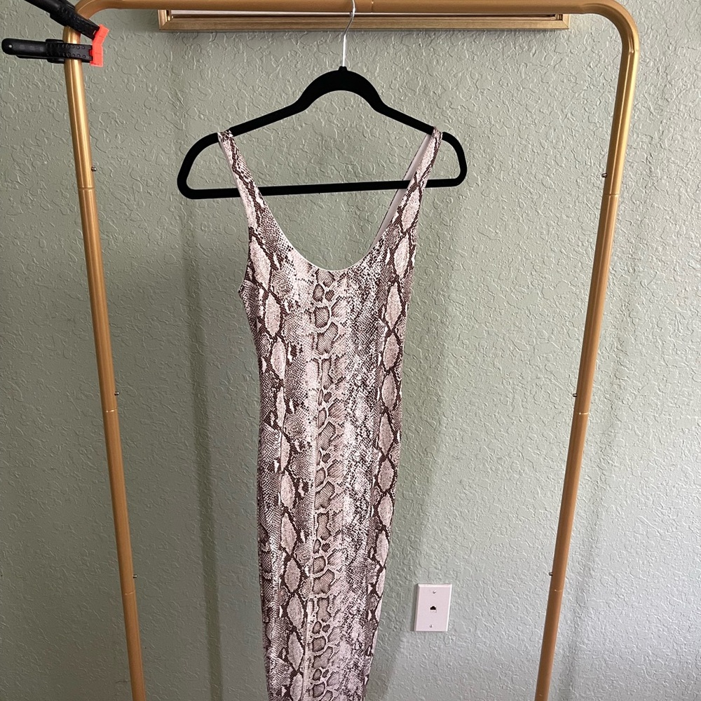Naked Wardrobe Snake Print Midi Dress